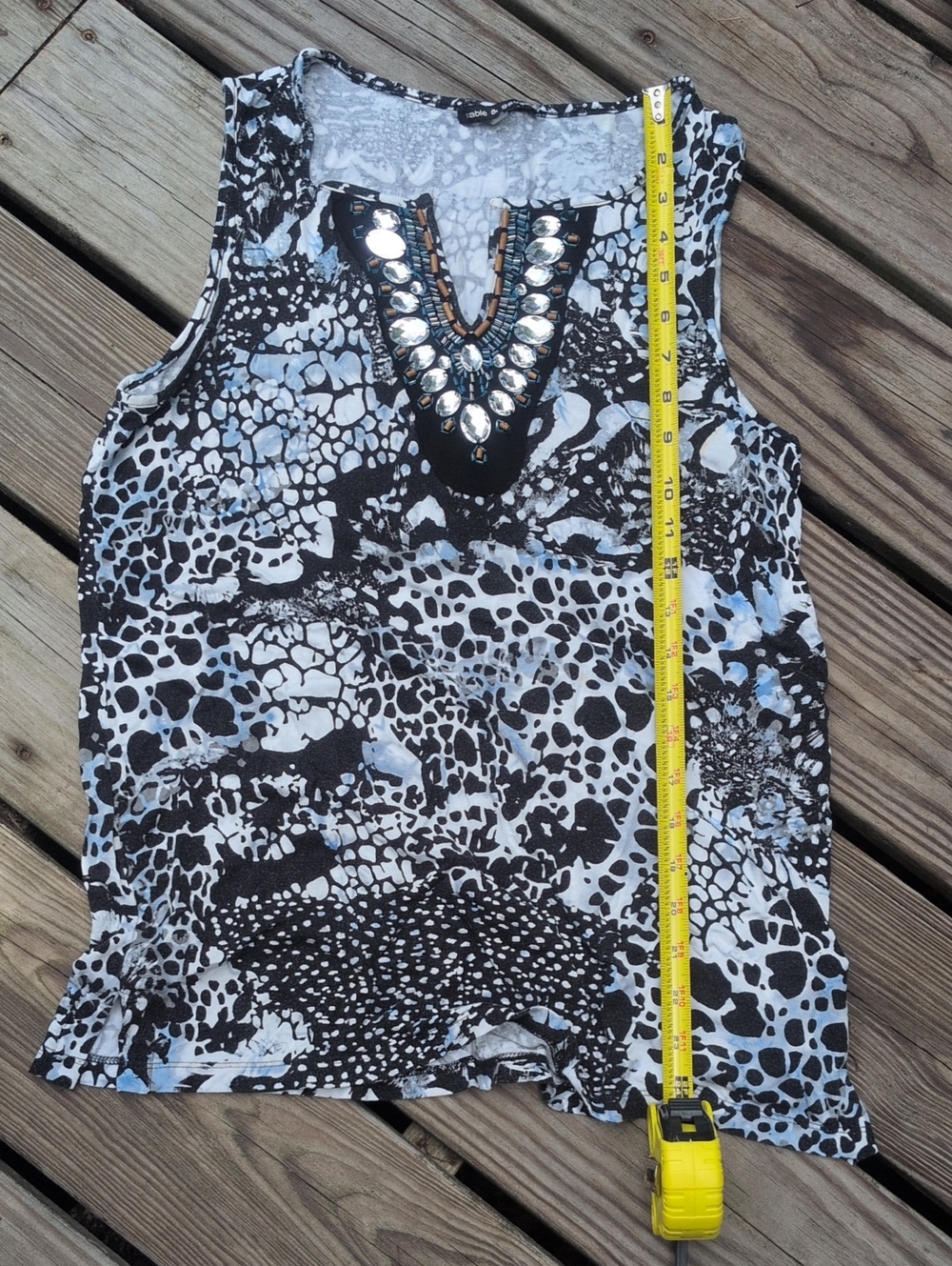 Black & White Embellished Sleeveless Tank Top